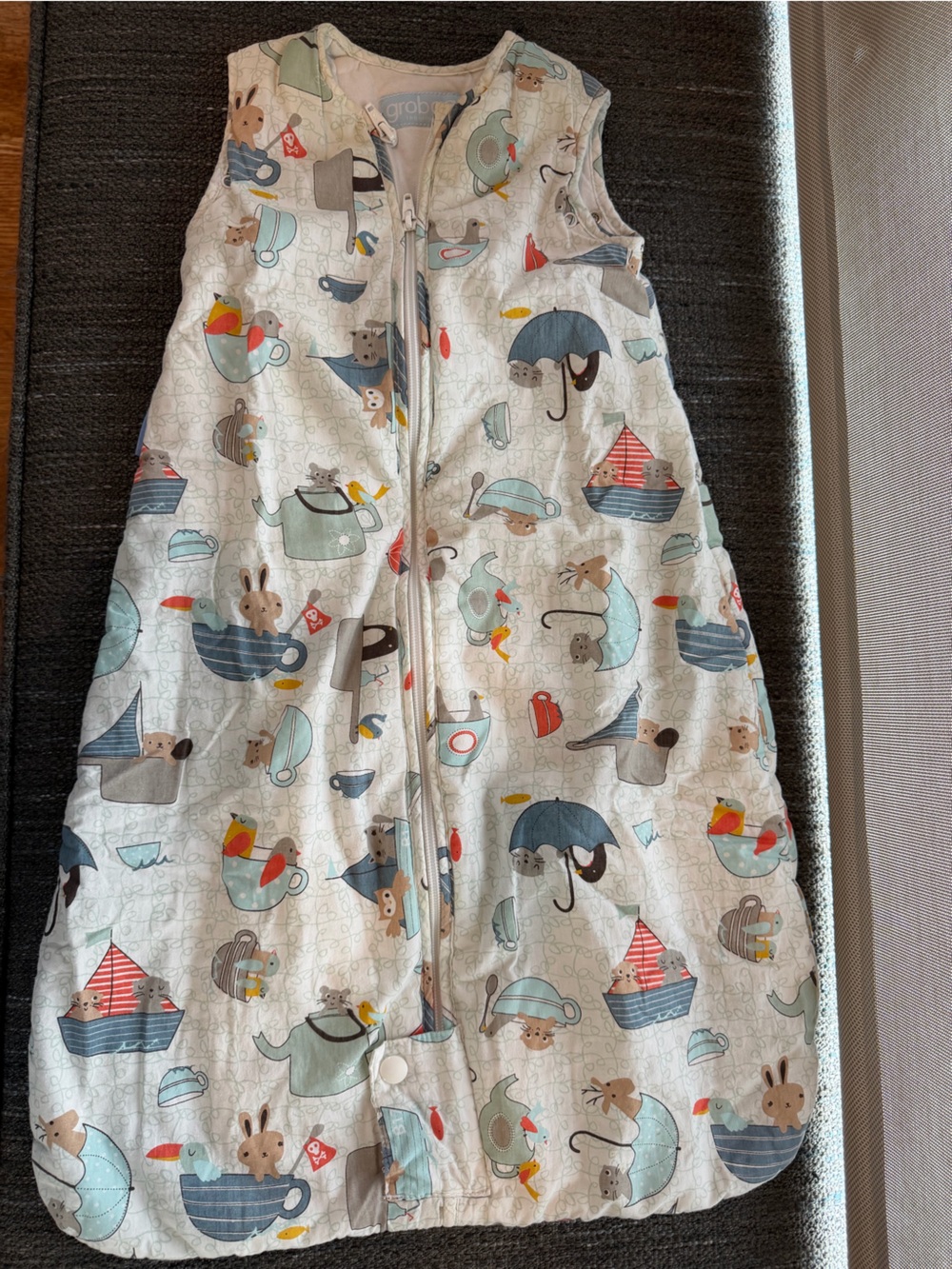 GOGO White Sleep Sack with Blue, Gray, Brown, Red and Yellow Accents